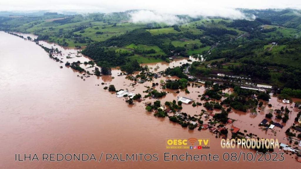 Rio Uruguai inunda balneário de Ilha Redonda em Palmitos