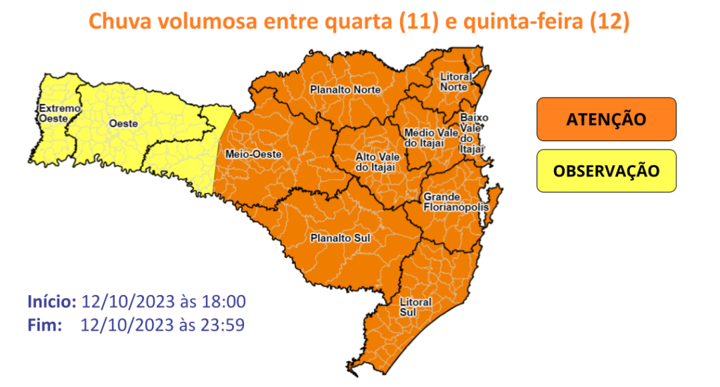 SC volta a ter chuva volumosa entre quarta e quinta-feira
