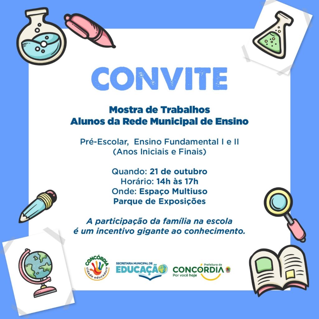 Mostra de trabalhos da rede municipal de ensino de Concórdia será neste sábado, 21