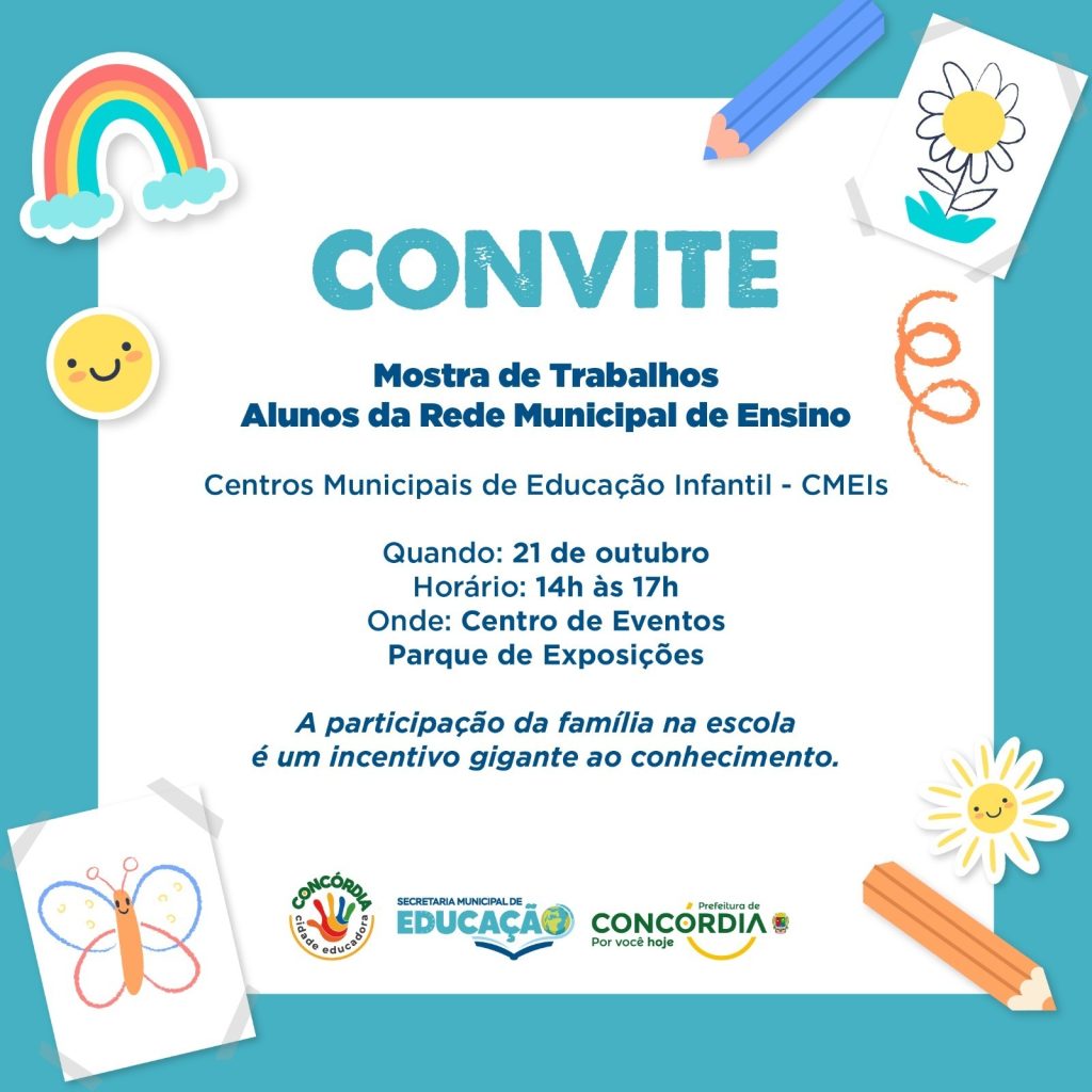 Mostra de trabalhos da rede municipal de ensino de Concórdia será neste sábado, 21