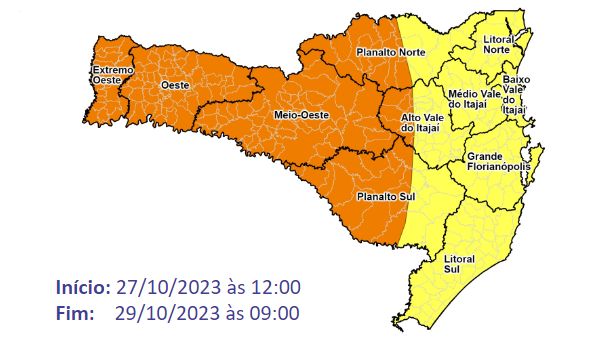 Previsão do tempo aponta chuva volumosa para SC no último final de semana de outubro