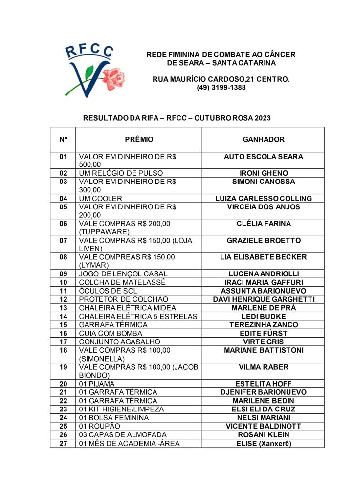 Rifa Rede Feminina Seara