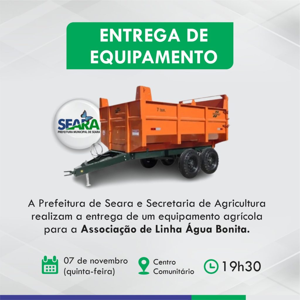 Carreta agrícola será entregue em Água Bonita