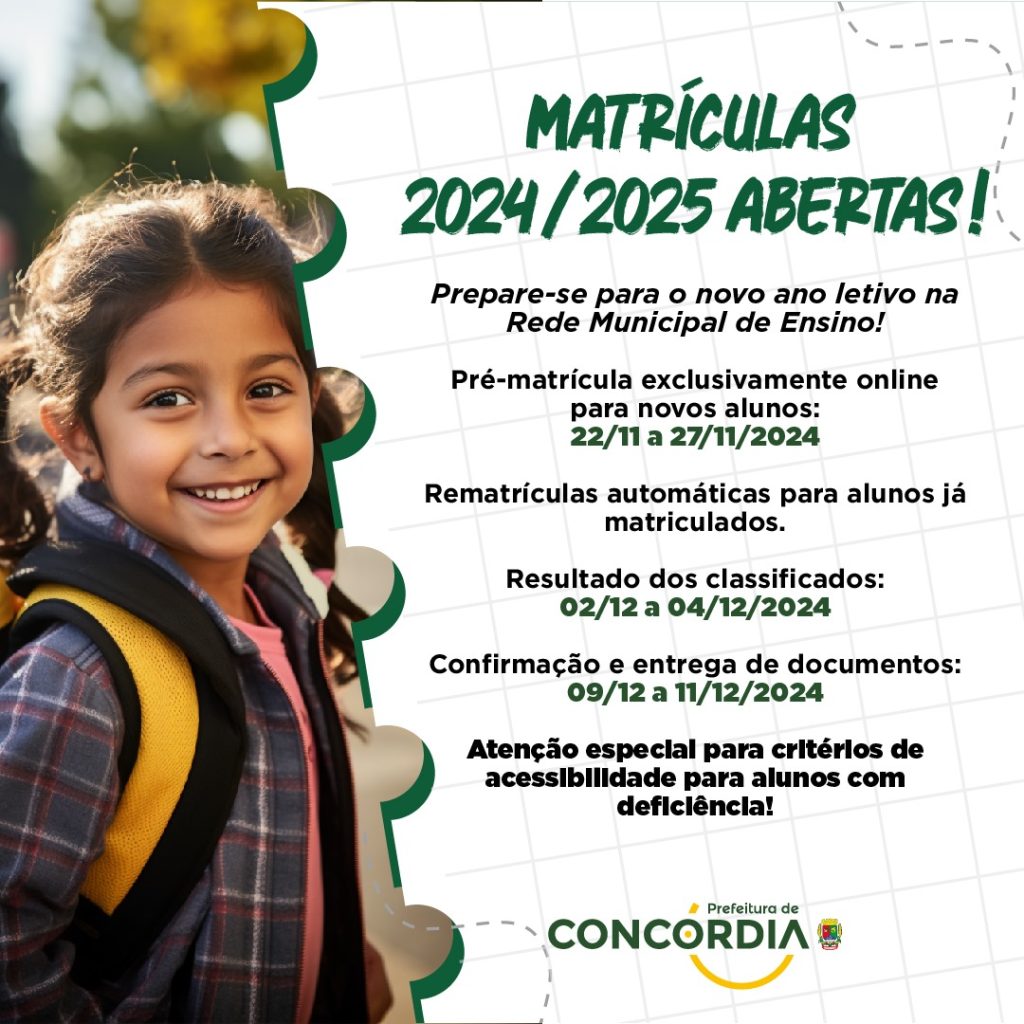 Divulgado o cronograma de matrículas e rematrículas em Concórdia