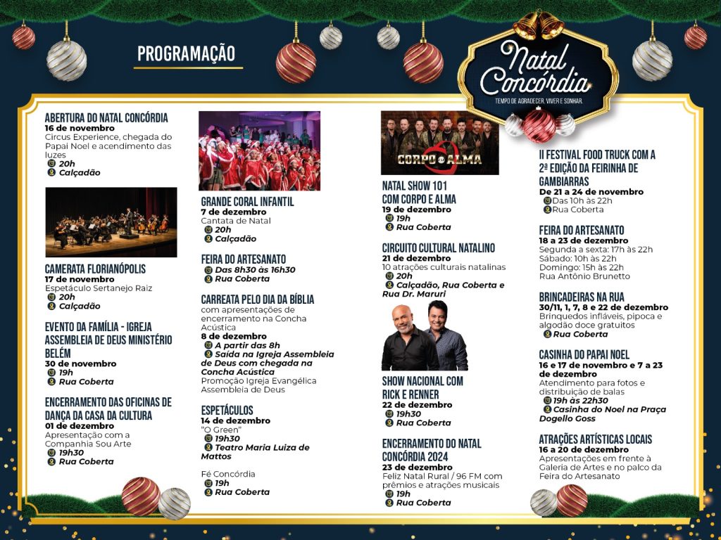 Abertura do Natal Concórdia acontece neste sábado, 16, no Calçadão