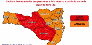 Defesa Civil emite alerta vermelho para frio intenso em SC