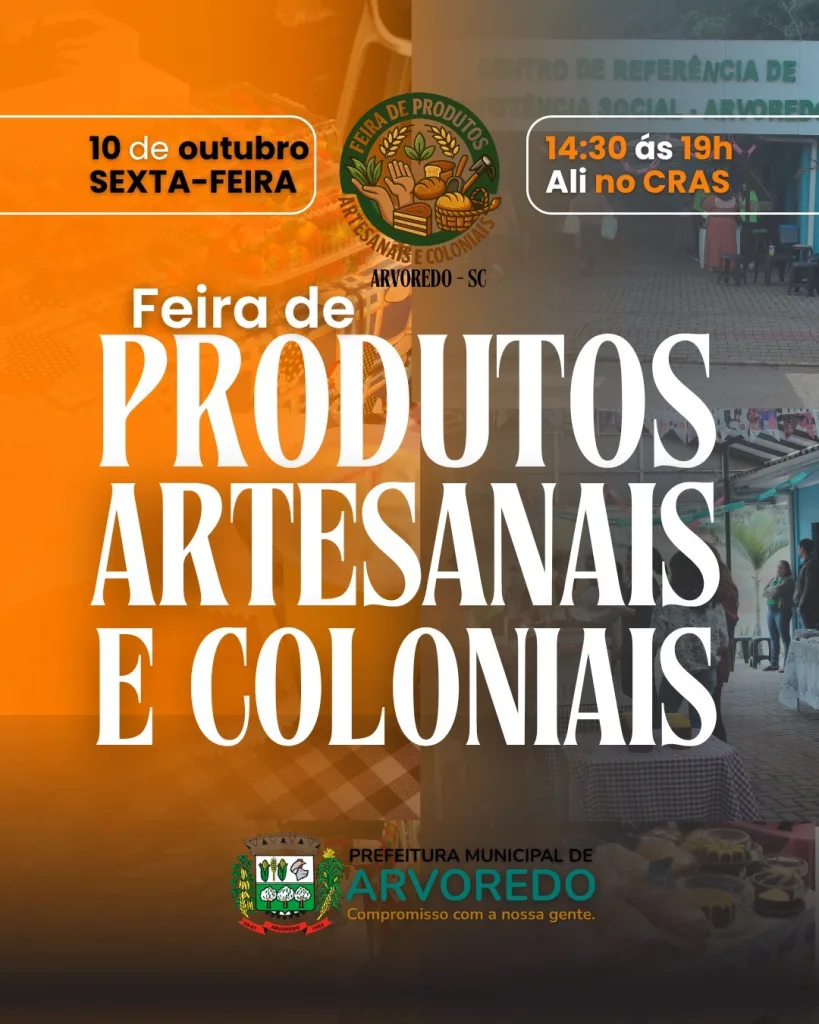 Feirinha de Produtos Artesanais e Coloniais será na sexta-feira, 10, em Arvoredo