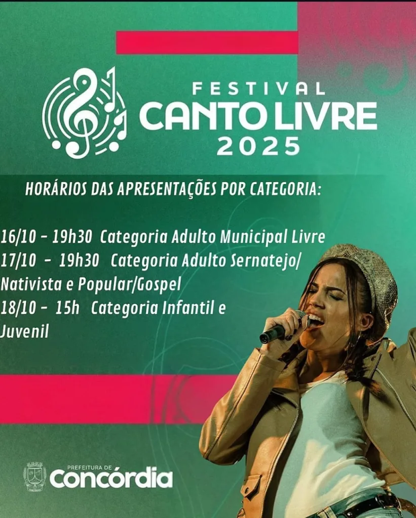 Festival Canto Livre acontece de 16 a 18 de outubro em Concórdia