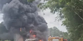 Incêndio destrói ônibus e danifica rede elétrica em Lacerdópolis