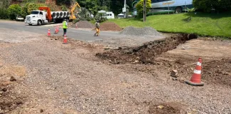 Iniciadas as obras na sarjeta e tubulação em curva da SC-283, saída para Concórdia