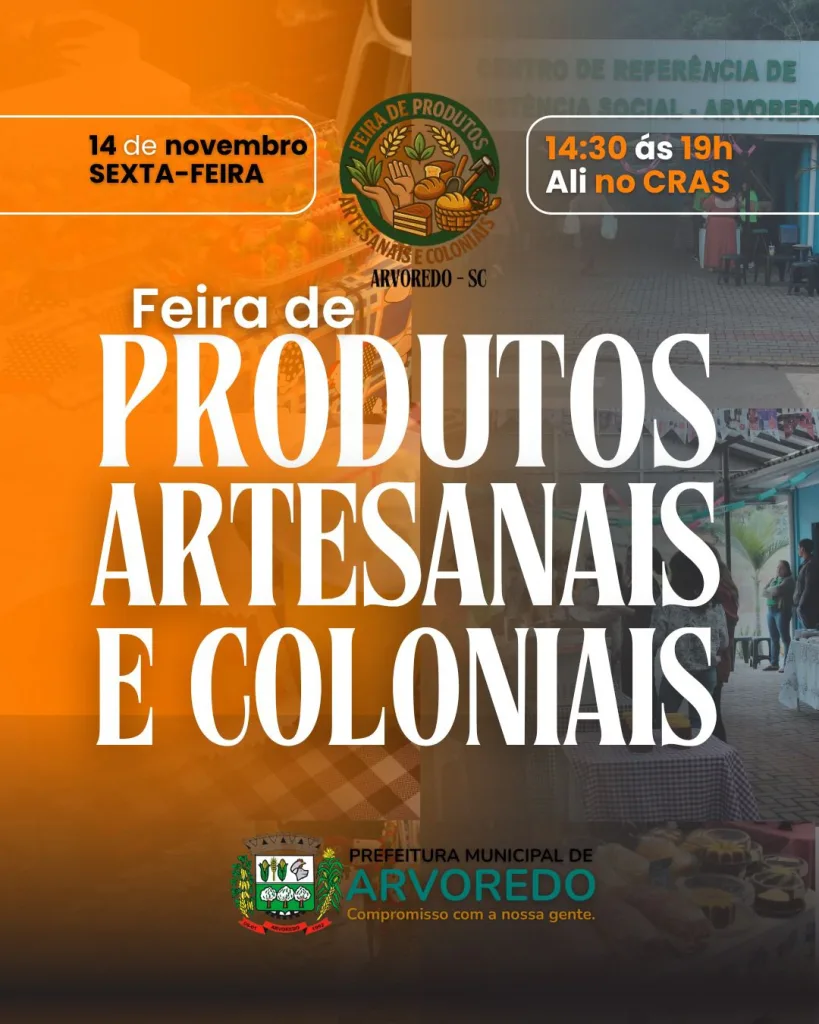 Feira de Produtos Artesanais e Coloniais será na sexta-feira, 14, em Arvoredo