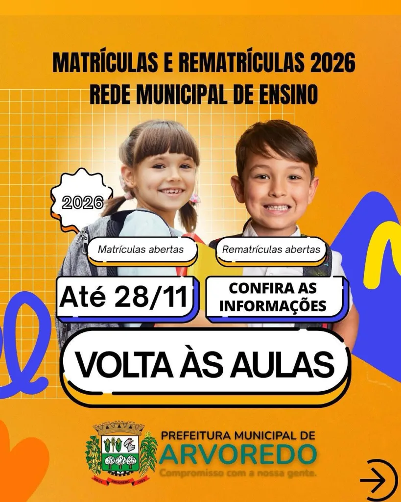 Abertas as matrículas e rematrículas nas escolas municipais de Arvoredo