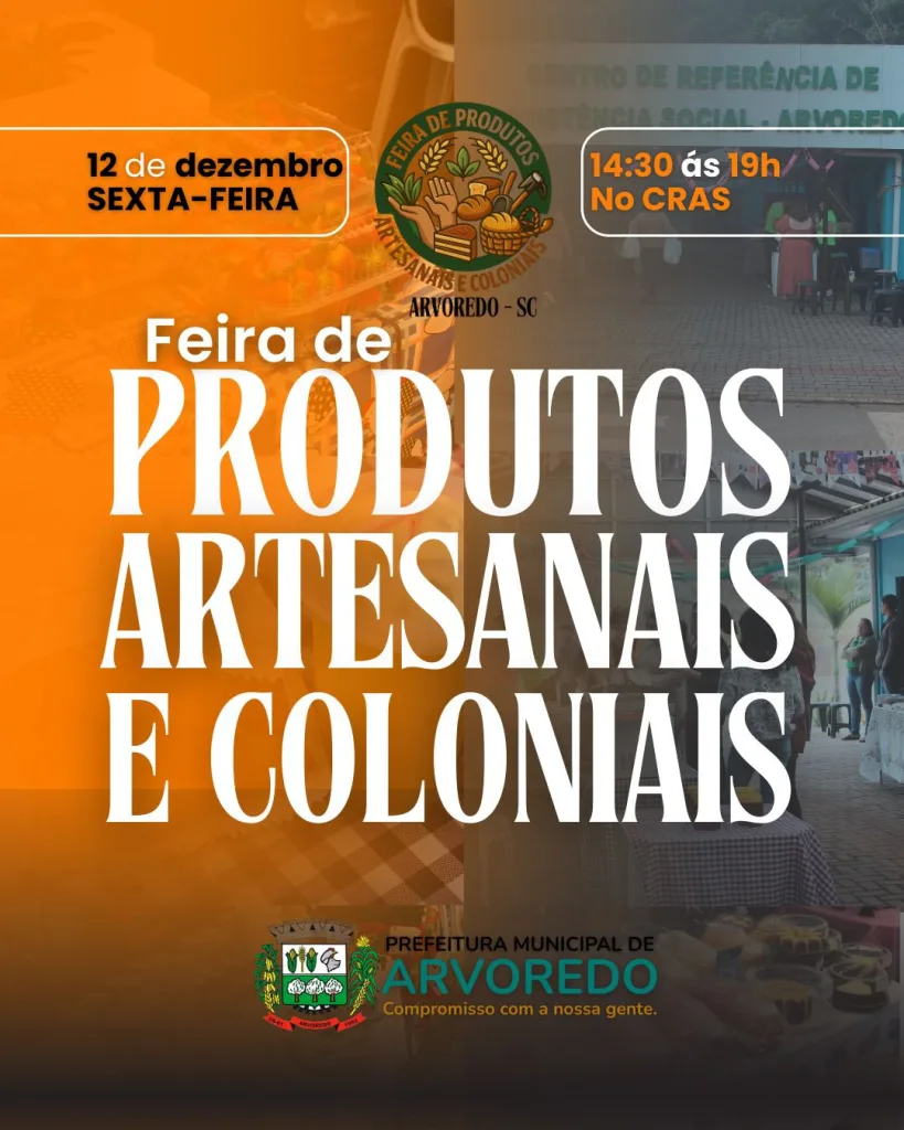 Feira de produtos artesanais e coloniais será na sexta-feira, 12, em Arvoredo