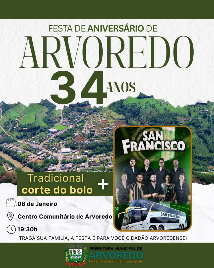 Arvoredo celebrará aniversário com grande evento na quinta-feira, dia 8