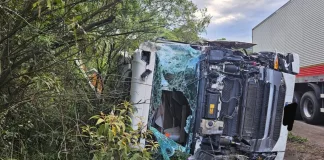 Carreta de Concórdia se envolve em acidente na BR-153