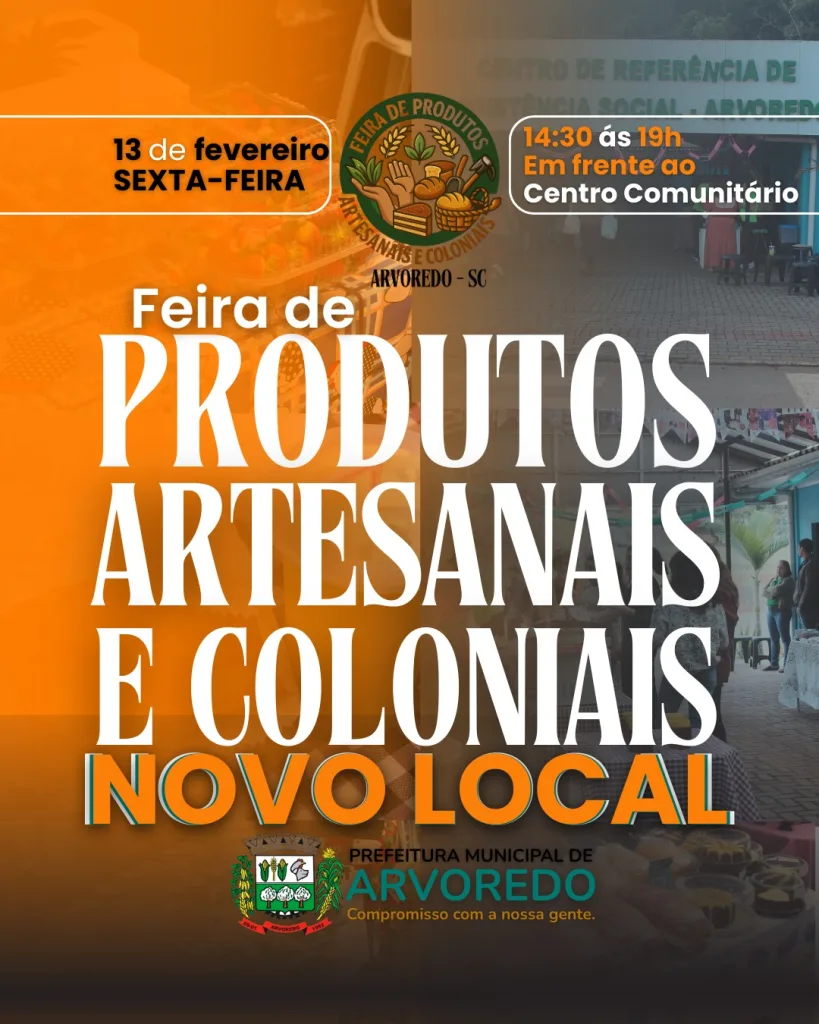 Feirinha de Produtos Artesanais e Coloniais de Arvoredo será na sexta-feira, 13