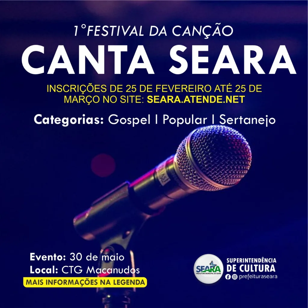 Festival da Canção de Seara será no dia 30 de maio