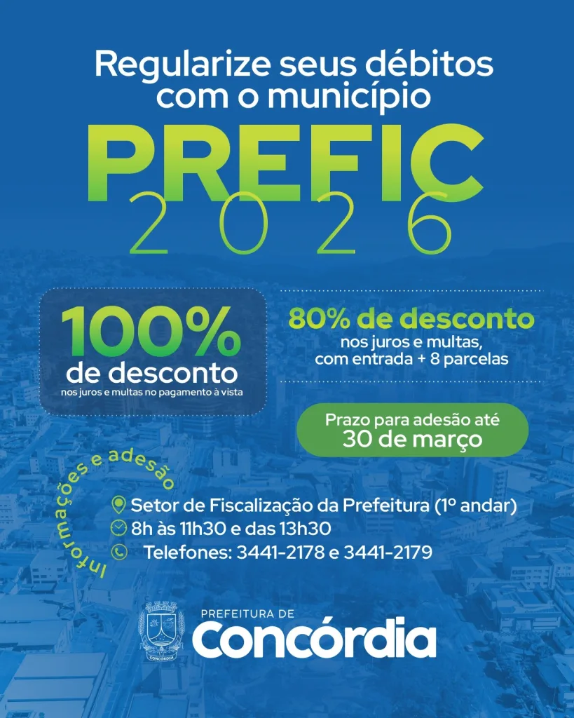 Aberto o Programa de Recuperação Fiscal para contribuintes em débito com o município de Concórdia