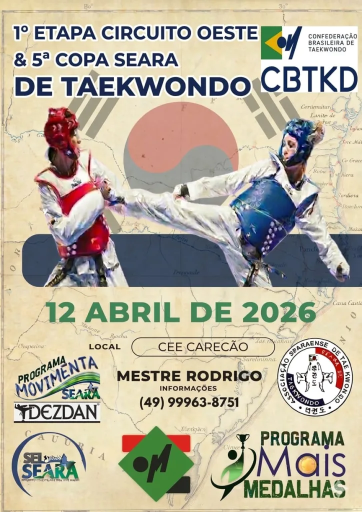 1ª etapa do Circuito Oeste e a 5ª Copa Seara de Taekwondo serão neste domingo, 12, em Seara