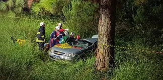 Saída de pista deixa duas pessoas feridas na BR-153 em Concórdia