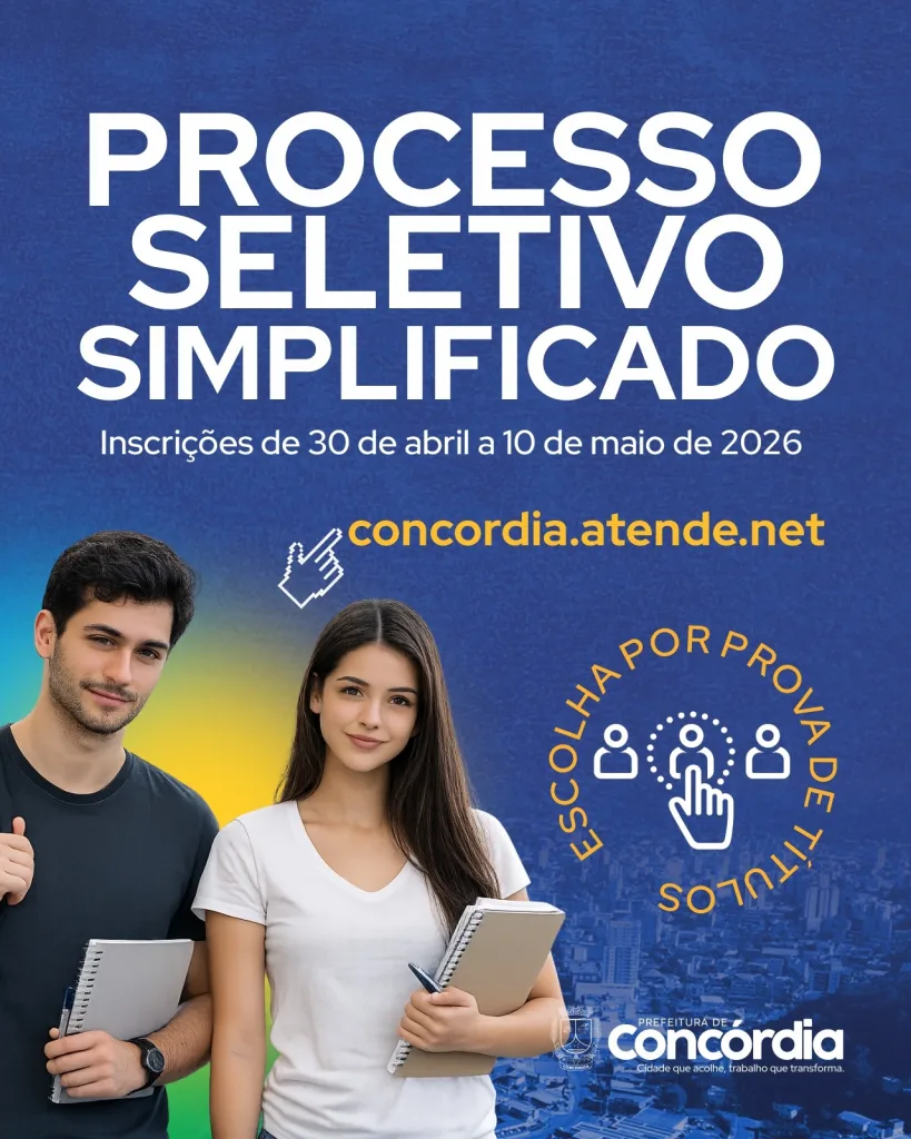 Inscrições para o Processo Seletivo Simplificado da Secretaria de Educação de Concórdia encerram no domingo, dia 10