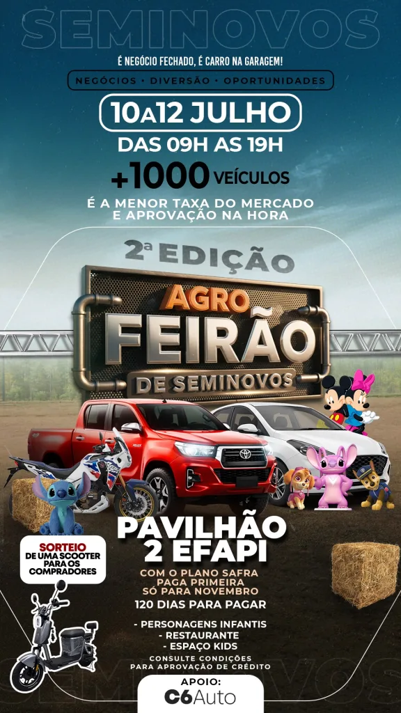 Chapecó sediará 2º Agrofeirão de Seminovos com mais de mil veículos, 18 lojistas e espaço inédito para motos