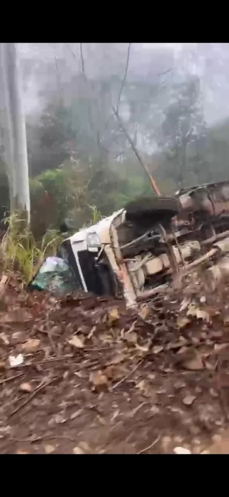 Caminhão sai da pista e tomba no interior de Seara